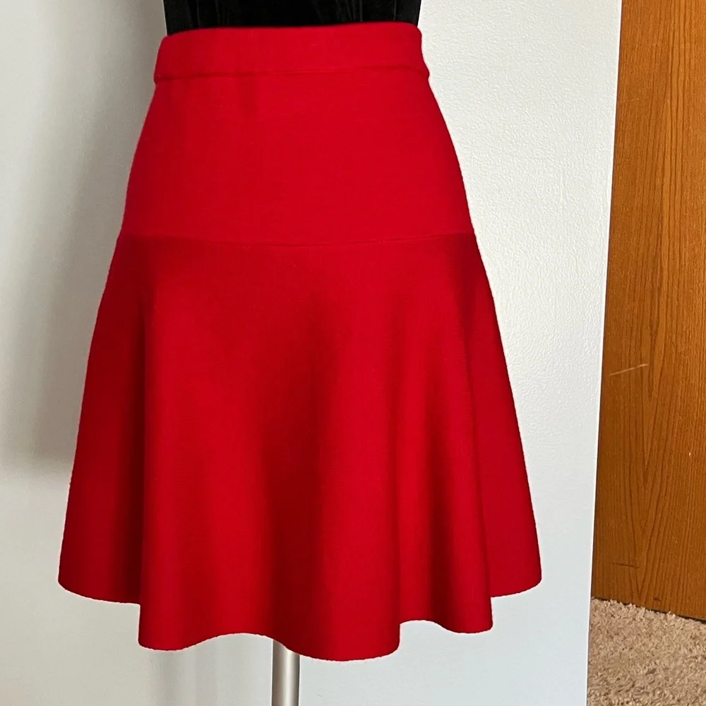 Tahari red knit sweater fit and flare skirt